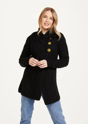 Aran 3 Buttoned Longline Cardigan | Black