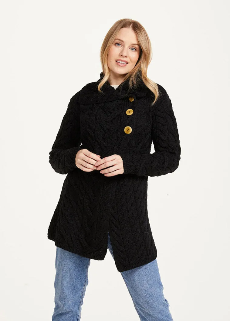 Aran 3 Buttoned Longline Cardigan | Black