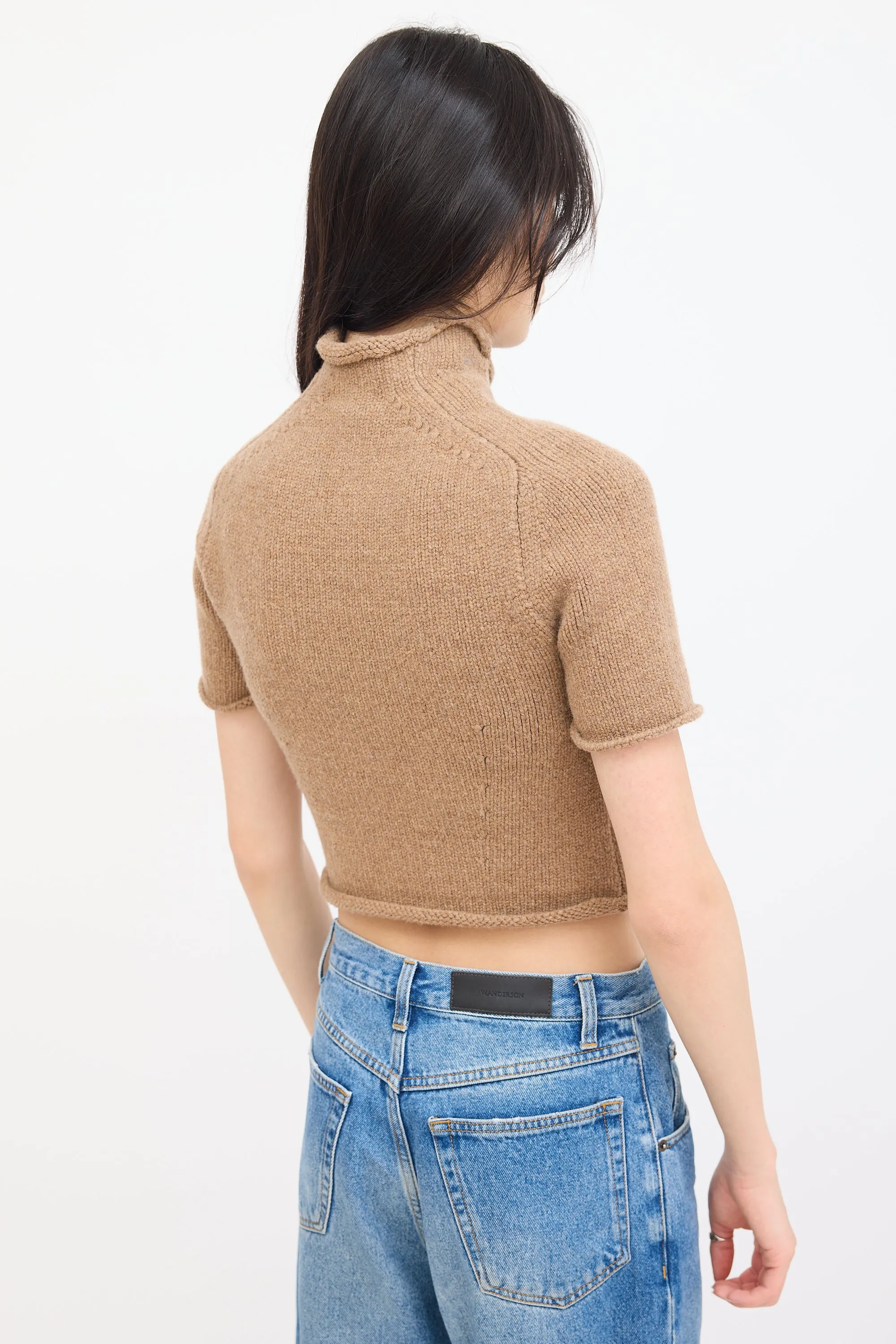 Beige Wool Knit Short Sleeve Sweater