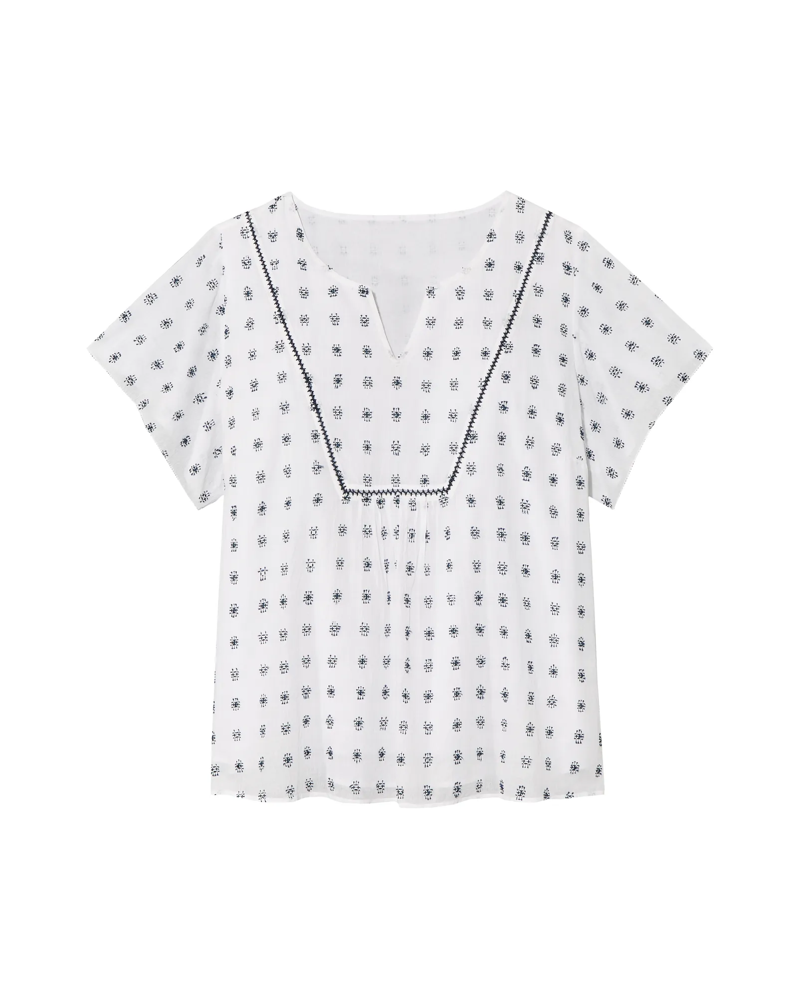 Denny Short Sleeve Cotton Top | Ivory / Navy