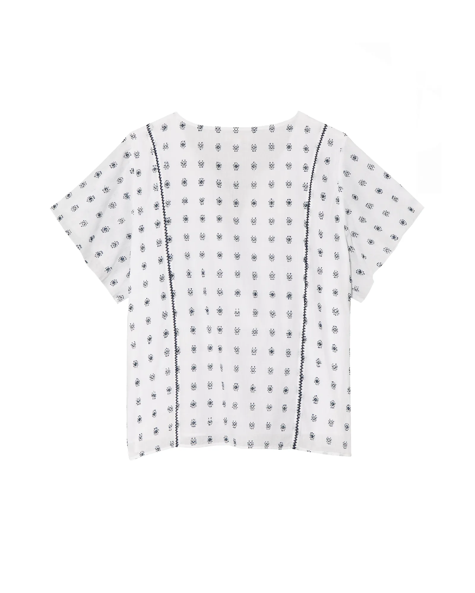 Denny Short Sleeve Cotton Top | Ivory / Navy