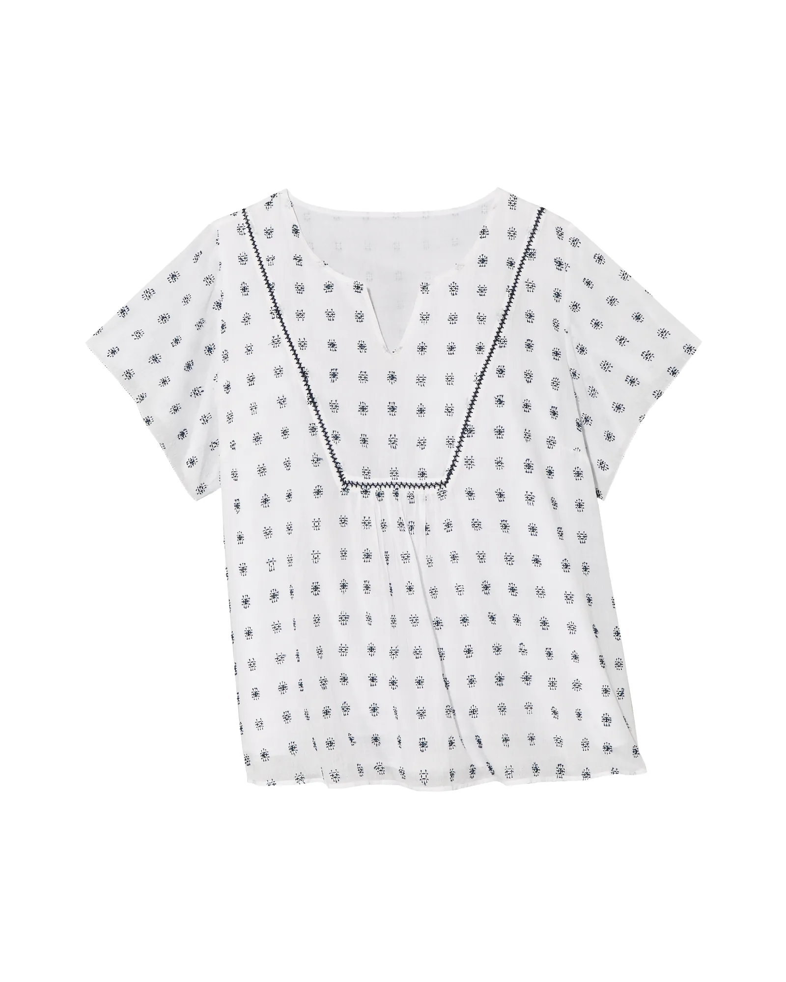 Denny Short Sleeve Cotton Top | Ivory / Navy