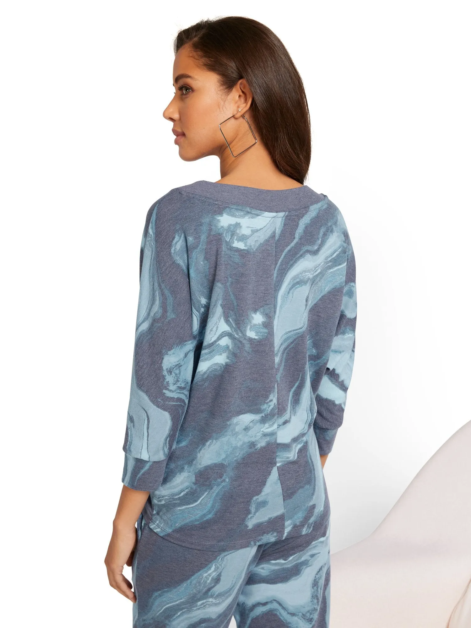 Dreamy French Terry V-Neck Printed Pullover