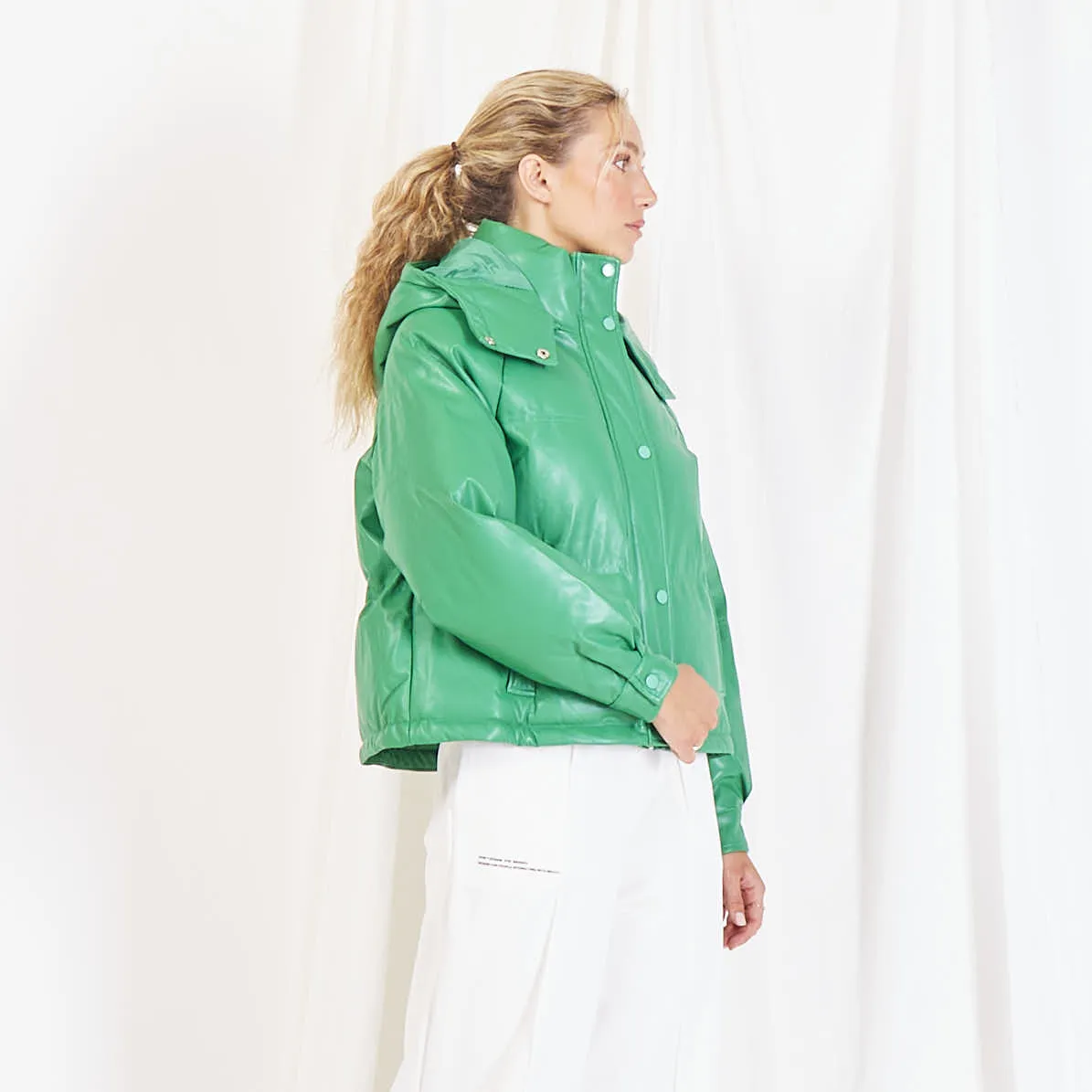 Wholesale leather padded jacket with detachable hood
