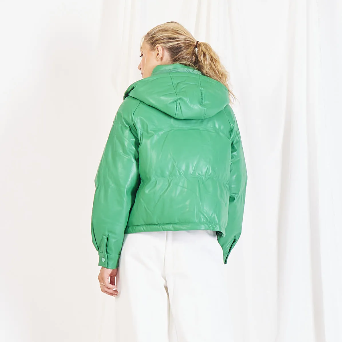 Wholesale leather padded jacket with detachable hood