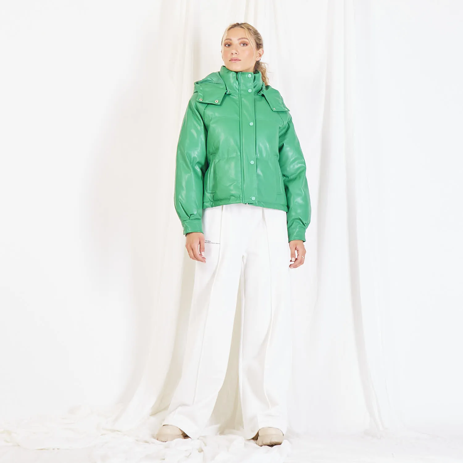 Wholesale leather padded jacket with detachable hood