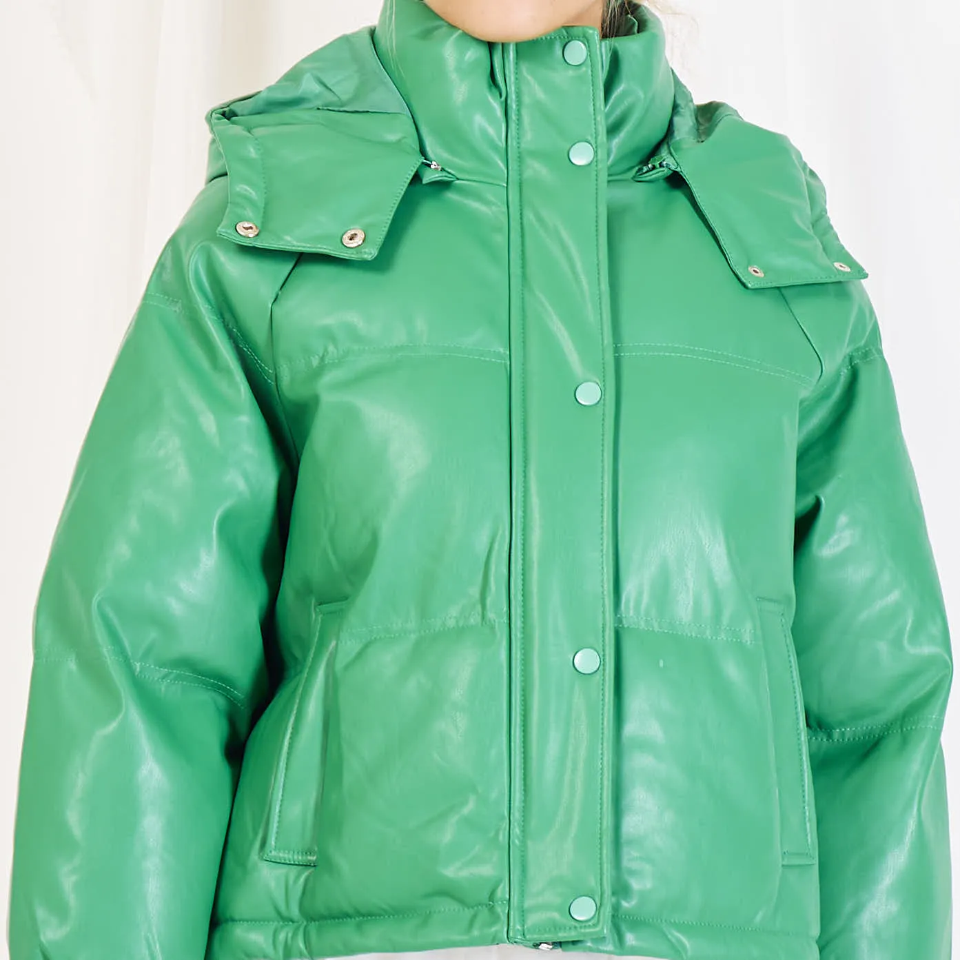 Wholesale leather padded jacket with detachable hood