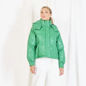 Wholesale leather padded jacket with detachable hood